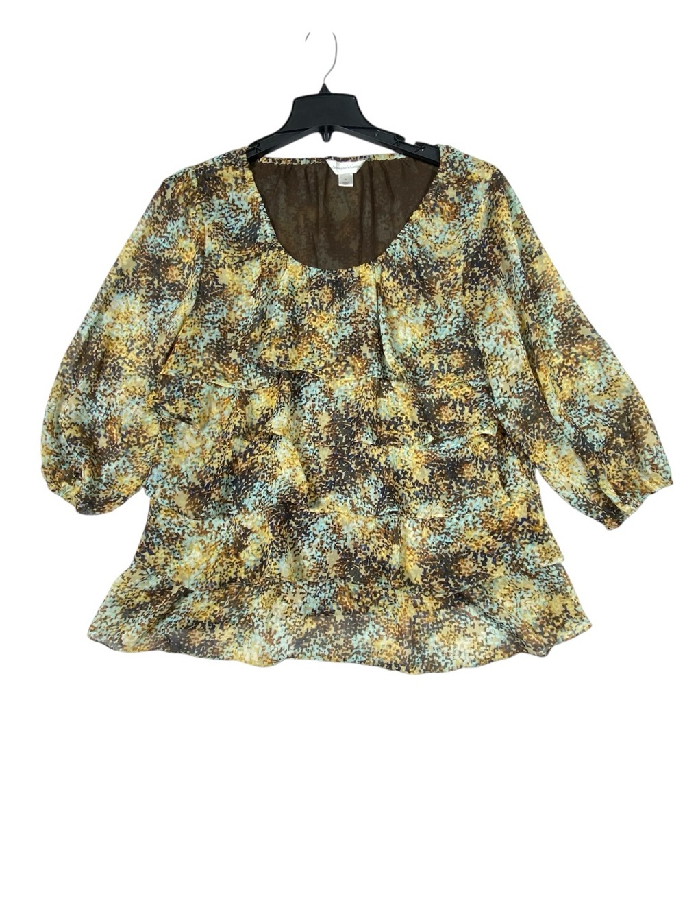 Christopher & Banks Tiered Ruffle Blouse Womens XL Abstract Dot Print 3/4 Sleeve